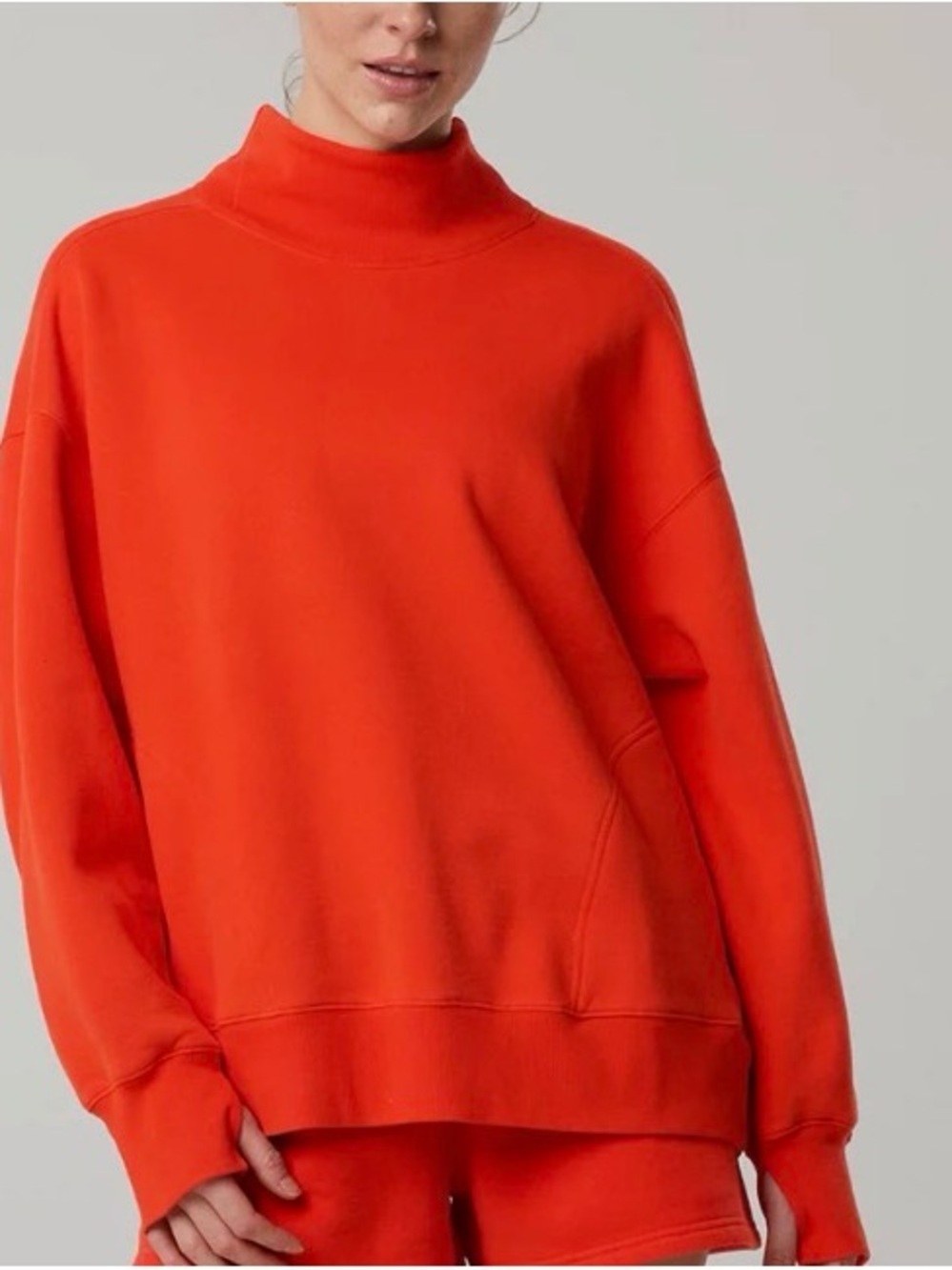 aerie Oversized Funnel Neck Sweatshirt in Bright Red with pockets!
